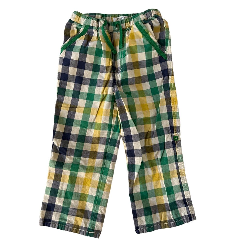 Mini Boden Green Blue Plaid Roll Up Pants 2-3